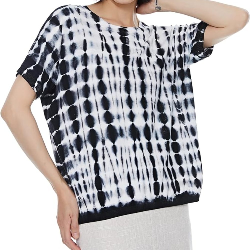Black-and-white tie dye lightweight sweater, oversized